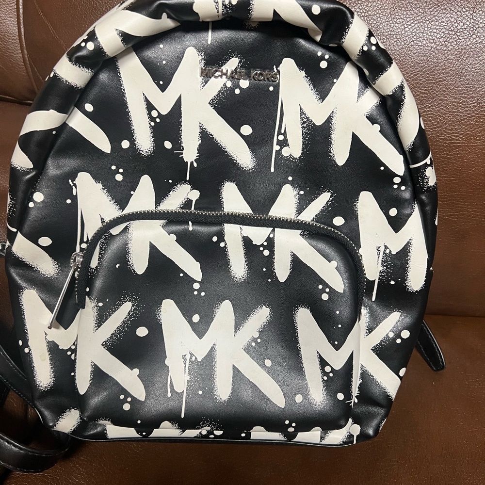 Michael Kors Monogram Black and Cream Backpack